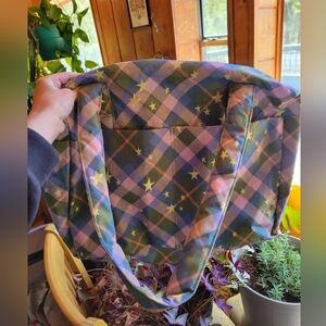 Baggu Small Cloud Carry On Green Star Plaid